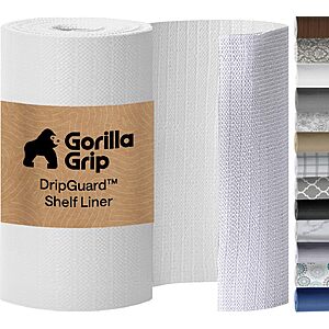 $12.99 AMAZON GORILLA GRIP Shelf Liner, Kitchen Drawer Protector, 12" x 10' White, Gray, Navy or Patterned