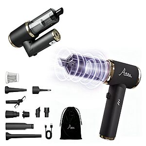 AQPU 25000PA Powerful Suction 2-in-1 Portable Car Vacuum & Air Blower with Multi-Nozzles, USB Type-C Rechargeable $19.99