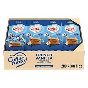 $14.17 or less S&S Q, Nestle Coffee mate Coffee Creamer, French Vanilla,  Singles, Non Dairy, No Refrigeration, 0.375 fl oz Tubs (Pack of 200)