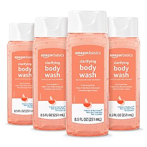 4-Pack 8.5-Oz Amazon Basics Clarifying Pink Grapefruit Body Wash w/ 2% Salicylic Acid $16.19 w/ S&S + Free Shipping w/ Prime or on $35+