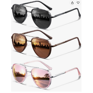 KUGUAOK Polarized Aviator Sunglasses for Women Men UV Protection 3 Pack $10.78 + Free Shipping