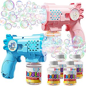 EagleStone Bubble Gun /w Automatic Light Up Bubble Blower and 10K Bubbles Per Minute and 4 Refill Solutions $9.99 AC + FS /w Prime
