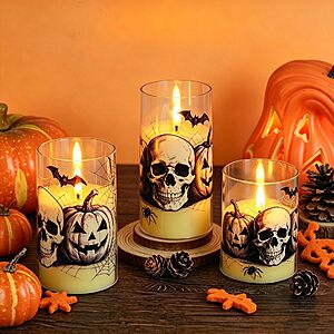 Halloween Flameless Pillar Candles, Battery Operated Candle Set of 3 $9.99