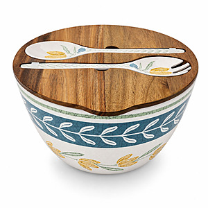 Better Homes & Gardens Green Floral Salad Serving Set w/ Acacia Wood Lid, Fork & Spoon $9.33 + Free Shipping w/ Walmart+ or on $35+
