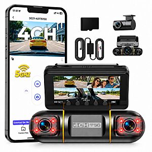 LAMTTO DC21 4-Channel 1080P Dash Cam w/ Front, Rear & Inside Cameras, 5GHz WiFi & 128GB Card $69.99 + Free Shipping