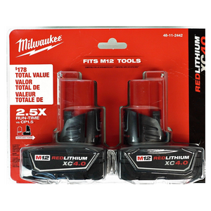 Milwaukee 48-11-2442 M12 12-Volt Lithium-Ion XC Extended Capacity 4.0 Ah Battery Pack (2-Pack) -- $80.09 w/ Free Prime Ship after 10% SPOOKY10 Coupon Code $80.1