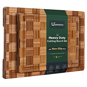 Bamboo Cutting Board Set of 2 Wooden Cutting Boards for Kitchen Wood | Heavy Duty Thick Checkered, Wooden Wood Cutting Board, Deep Juice Grooves, Non-slip Feet, 2 Pack $29.98
