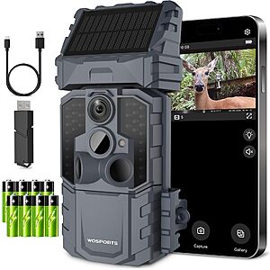 Wosports Solar WiFi Trail Camera 48MP Game Camera with 7800mAh Built-in Battery - $34.99 AC