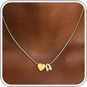 Decholly 14K Gold-Plated Heart Initial Pendant Necklace w/ 16"+2" Adjustable Chain (Various Letters) $3.99 + Free Shipping w/ Prime or on $35+