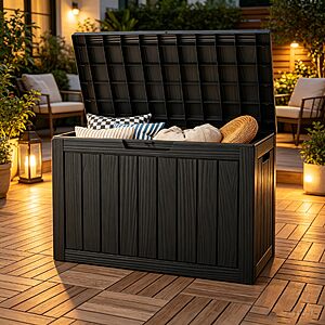 NBYSGO Outdoor Storage Box, Resin Deck Boxes outdoor, Waterproof Storage Box Lockable Lid (Black, 45 Gallon) $35.99
