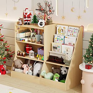IKALIFE 40" Large Kids Wooden Bookshelf and Toy Storage Organizer Natural $49.58