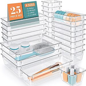 [Lightning Deal] WOWBOX 25 PCS Clear Plastic Drawer Organizer, Makeup Organizers and Storage Bins $16.98