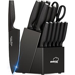 Prime: 15-Piece Amorston Kitchen Knife Block Set w/ Built-In Sharpener $29.59 + Free Shipping