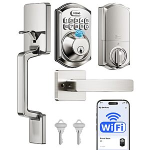 TEEHO TE012W-H WiFi Fingerprint Door Locks for Front Door, Satin Nickel with APP Remote Unlock, Fingerprint Unlock $54.99 AC