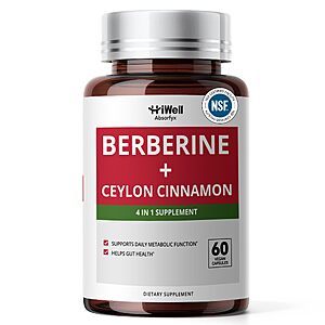 HiWell Berberine with Ceylon Cinnamon 300mg - $9.99 After coupon