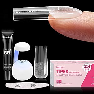 224-Count Beetles Full Cover Soft Gel Nail Tips Kit w/ Mini UV Lamp, Nail Glue & More (Clear, 16 Sizes) $5.99 w/ S&S + Free Shipping w/ Prime or on $35+