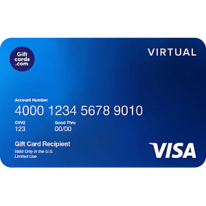 Bonus $10 giftcards.com gift card with purchase of $100 Visa egift card $105.95