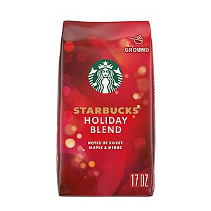 $10.60, Starbucks Ground Coffee Holiday Blend Medium Roast, 17 oz Bag, Amazon