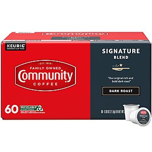 Community Coffee Signature Blend 60 Count Coffee Pods, Dark Roast, Compatible with Keurig 2.0 K-Cup Brewers, Box of 60 Pods~$24.92 With S&S @ Amazon