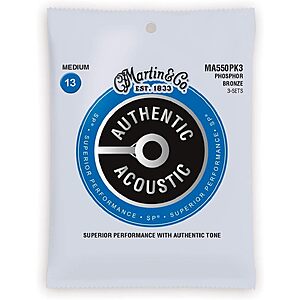 3-Pack Martin Acoustic Guitar Strings (Superior Performance 92/8 Medium) $12
