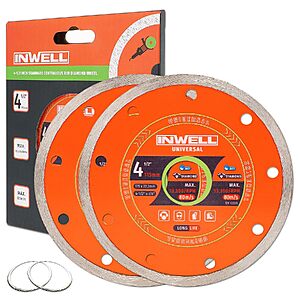 2-Pack 4.5" Inwell Diamond Wet Cutting Blade Set w/ 7/8" Arbor $2.19 & More + Free Shipping w/ Prime or on $35+