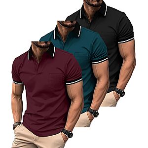 ZITY 3-Pack Men Polo Shirts Short Sleeve Athletic Golf Polos with Pocket $19.99 AC
