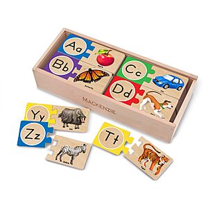 Melissa & Doug Self-Correcting Alphabet Wooden Puzzles with Storage Box (52 pcs) Wooden Alphabet Puzzle $10.96