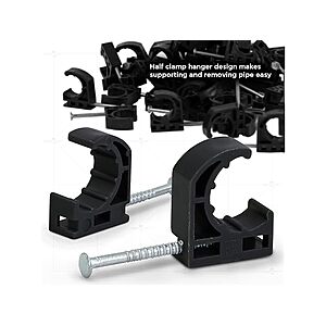 $3.99, FS Prime, 50 pack Highcraft Half Clamp with Nail For Pex Tubing Pipe Support, 1/2 in, Black, Woot!