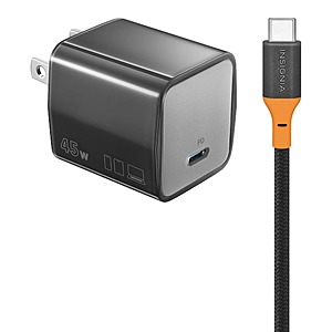 Insignia 45W Compact Wall Charging Kit with 6 ft. 240W Cable for USB-C Smartphones, Tablets and More - Dark Gray - $10.99