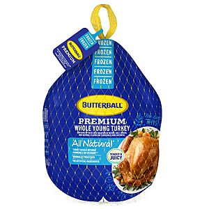 Amazon Grocery and/or Amazon Fresh has $0.79/lb Frozen Butterball Whole Turkey YMMV based on Area, Multiple ZIPS in Stock, Multiple Sizes, Free Shipping YMMV