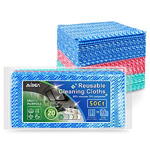 PRIME ONLY $7.99 AIDEA Cleaning Wipes, Reusable Paper Towels, Disposable Towels, Domestic Wipes for Dish&Kitchen, 50 Count Multi-Purpose Cleaning Dish Rags, 12 * 12
