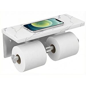 FORIOUS Double Marble Toilet Paper Holder with Phone Shelf $17.99 AC