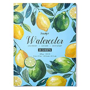 20-Sheet JusArt 9" x 12" Cold-Press Watercolor Paper Pad (140lb/300gsm, Sky or Light Blue Cover) $3.99 + Free Shipping w/ Prime or on $35+