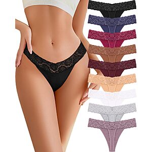 READY TO LOVE Cotton Underwear Women 9 Pack Soft Lace Thongs Sexy Lingerie $10.19