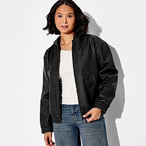 Women's Hooded Faux Leather Jacket - Wild Fable™ Black XXS $36