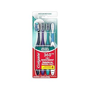 4-Pack Colgate 360 Whole Mouth Clean Medium Toothbrush $4.99 + Free Shipping w/ Prime or $6 Fee per Order