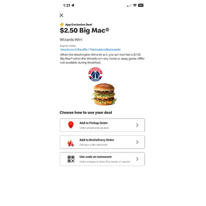 McDonald's $2.50 Big Mac in DMV area 10/22/26 only