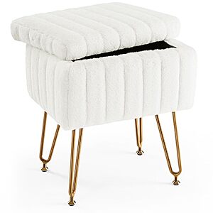 DUMOS Faux Fur Vanity Ottoman Stool w/ Hidden Storage & Metal Legs (Cream) $29.98 + Free Shipping w/ Prime or on $35+