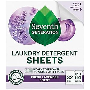 $3.53* | 32-Sheet Seventh Generation Laundry Detergent Sheets (up to 64 Loads, Lavender) at Amazon