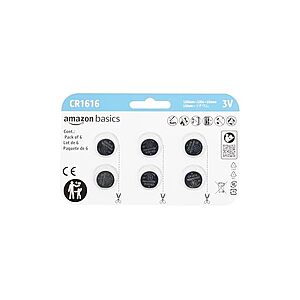 (6 Pack) Amazon Basics CR1616 Lithium Coin Cell Battery, 3 Volt, Long Lasting Power, Mercury-Free $5