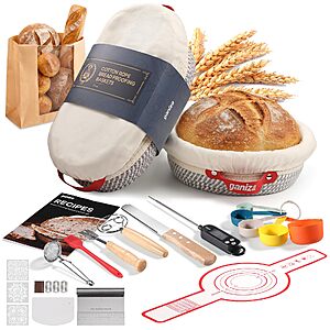 [Prime] 22-Pc Ganiza Sourdough Proofing Basket Gift Set w/ Natural Cotton Rope $16.99 + Free Shipping
