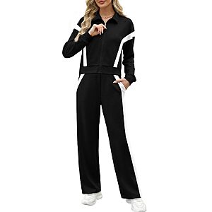 2-Piece XIEERDUO Women's Wide Leg Tracksuit Type Lounge Set  (Black+White) from $16.64 + Free Shipping w/ Prime or on $35+