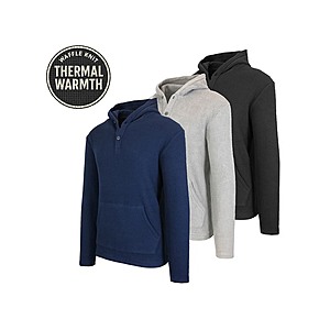 3-Pack Men's Waffle-Knit Thermal Henley Pullover Hoodie (3 Colors, Sizes: S-3XL) $19.99 ($6.67 Each) + Free Shipping w/ Prime