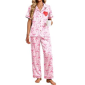 Ekouaer Womens Silk Pajama Set Button Down Pjs Set $9.99
