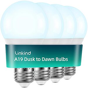 4-Count Linkind A19 75W Equivalent Outdoor LED Dusk-to-Dawn Light Bulbs w/ E26 Base (1200 Lumens, 5000K Daylight) $7.49 + Free Shipping w/ Prime or on $35+