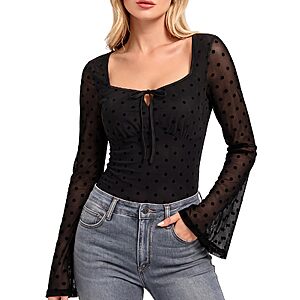 Amazon – Belle Poque Women's Sheer Lace Bell-Sleeve Top - $10.50 w/ Code
