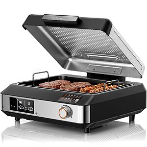 Kismile 2-in-1 Smokeless Electric Grill,Digital Display,Meat Probe,Nonstick | Indoor Grill and Griddle Combo $119.99
