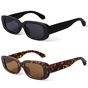 2-Pack KUGUAOK Women's Retro Rectangle Sunglasses w/ UV Protection (Black & Leopard) $4.89 ($2.44 each) + Free Shipping w/ Prime or on $35+