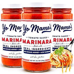 Yo Mama's Foods Keto Marinara Pasta Sauce - (3) 12.5 Ounce Jars - No Sugar Added, Low Carb, Low Sodium, Gluten Free, Paleo Friendly, and Made with Fresh, Non-GMO Tomatoes - $10.98
