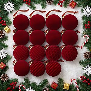 Minetom 15 Pcs Burgundy Velvet Christmas Ornaments - $9.99 AC